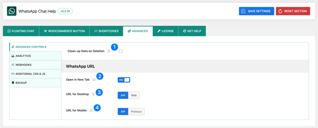 WhatsApp Advanced Controls – Chat Help Plugin Settings