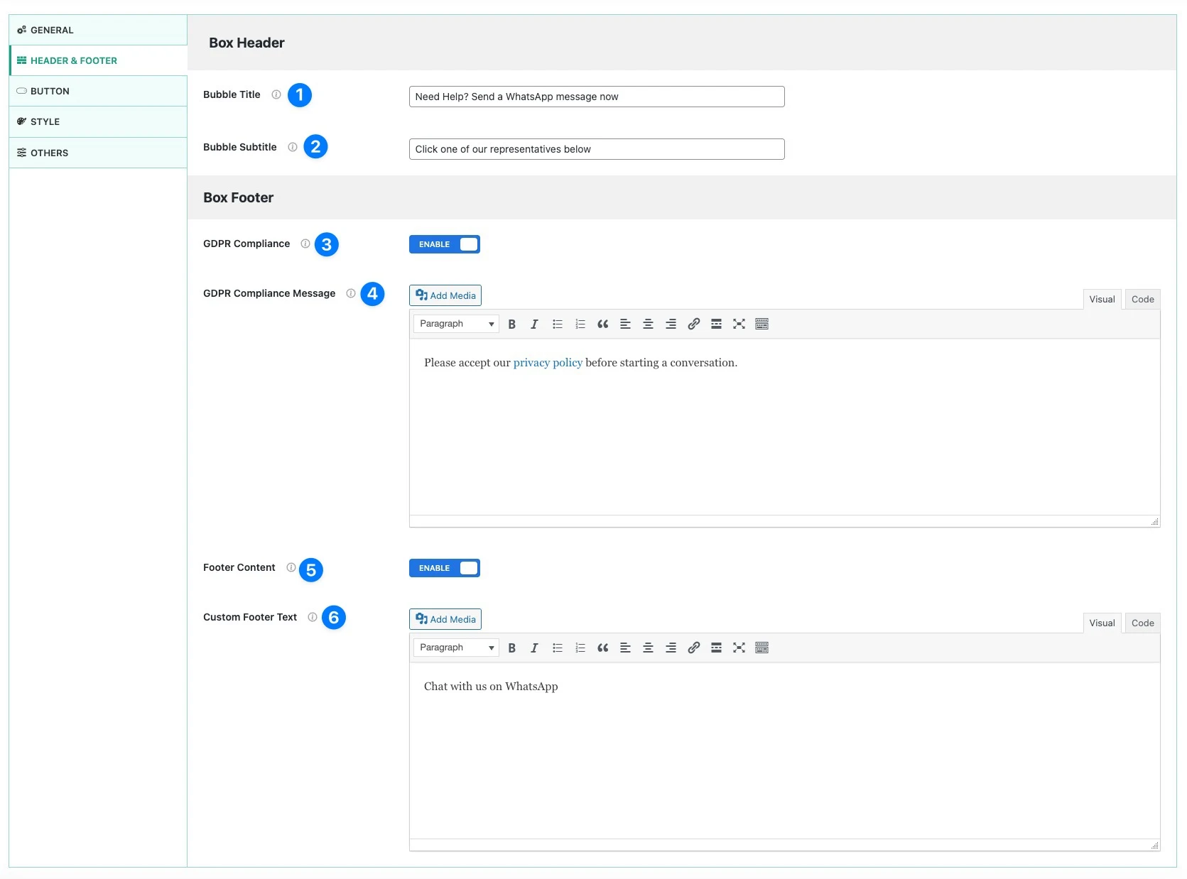 Preview of footer content setting