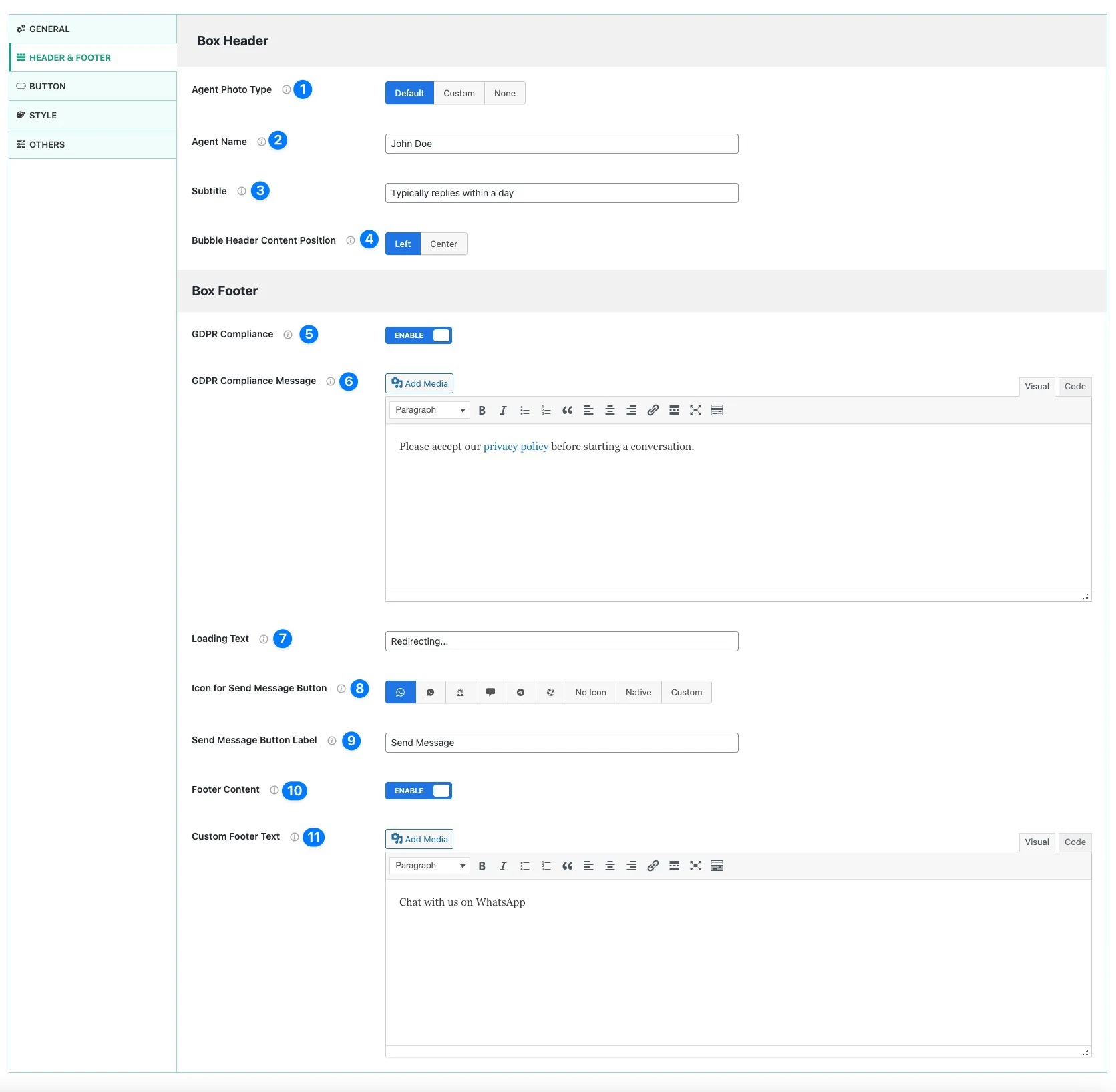 Preview of footer content setting
