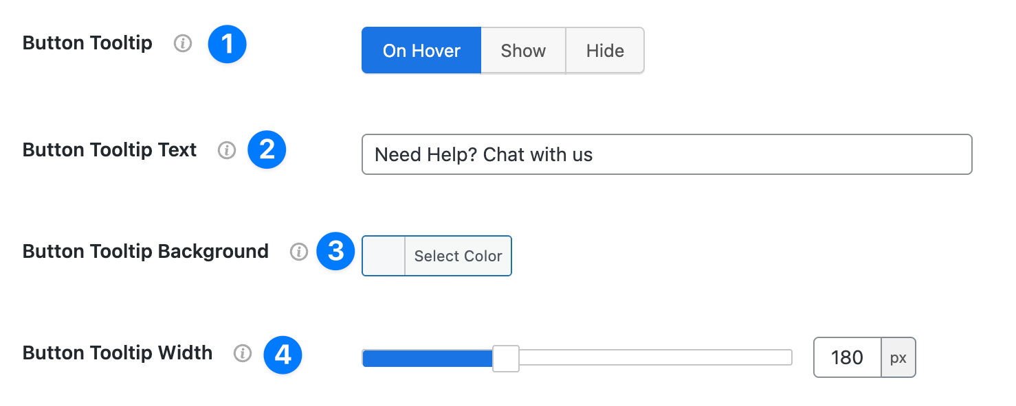 WhatsApp Button Tooltip Settings