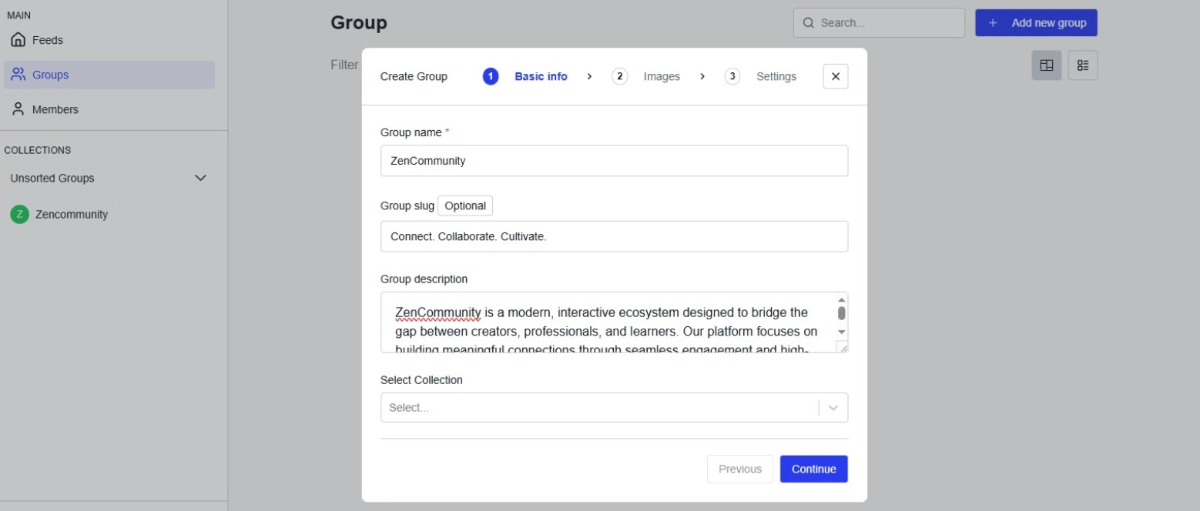 Start Creating A New Group Popup