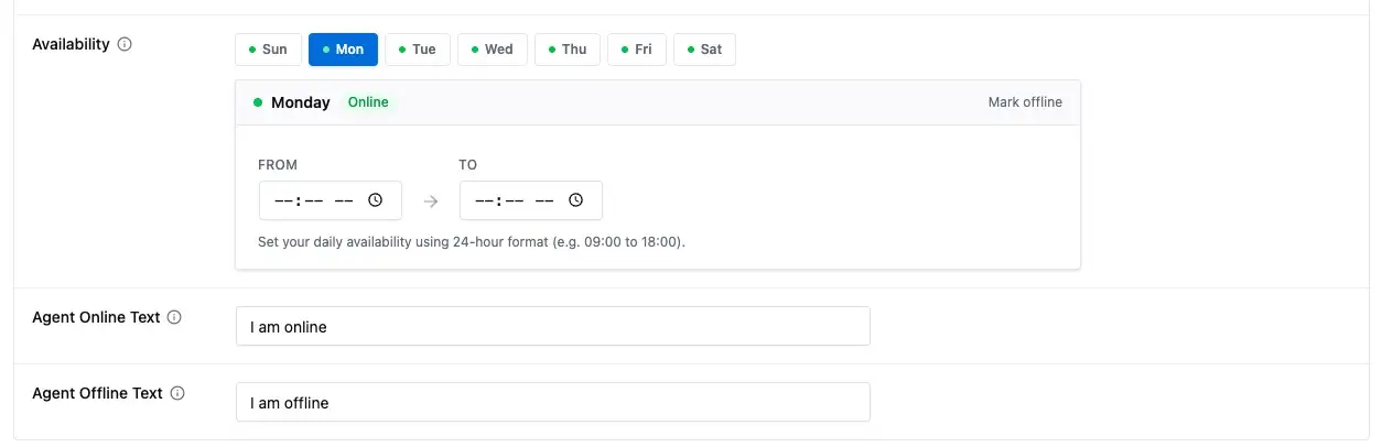 Setting WhatsApp agent availability hours in WordPress