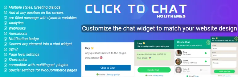 Click to Chat WordPress plugin by HoliThemes with free analytics and webhooks integration