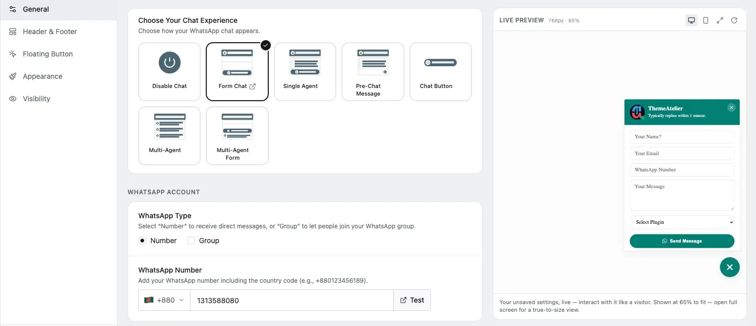 WhatsApp Floating Form Button for WordPress