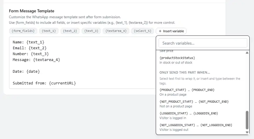 WhatsApp for clinics pre-filled message form on a WordPress chat bubble